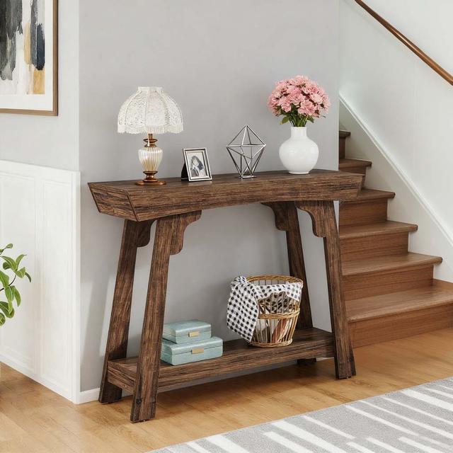 TEMU 41-inch 2-tier Farmhouse Console Table For The Entryway, Slim Sofa Table For Behind The Couch, Rustic Brown, Holiday Decoration, Ideal For Christmas Gatherings, Cozy Holiday Ambiance To Your Home
