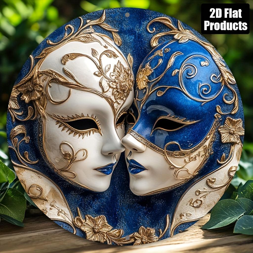 TEMU 2d Flat, 2d Flat 8x8 Inch Vintage Style Aluminum Mask Wall Art Golden Venetian Themed Decorative Plaque For Home Bar Cafe Office Gift Office Decoration Romantic Decor Detailed Wall Decor, 2d Flat