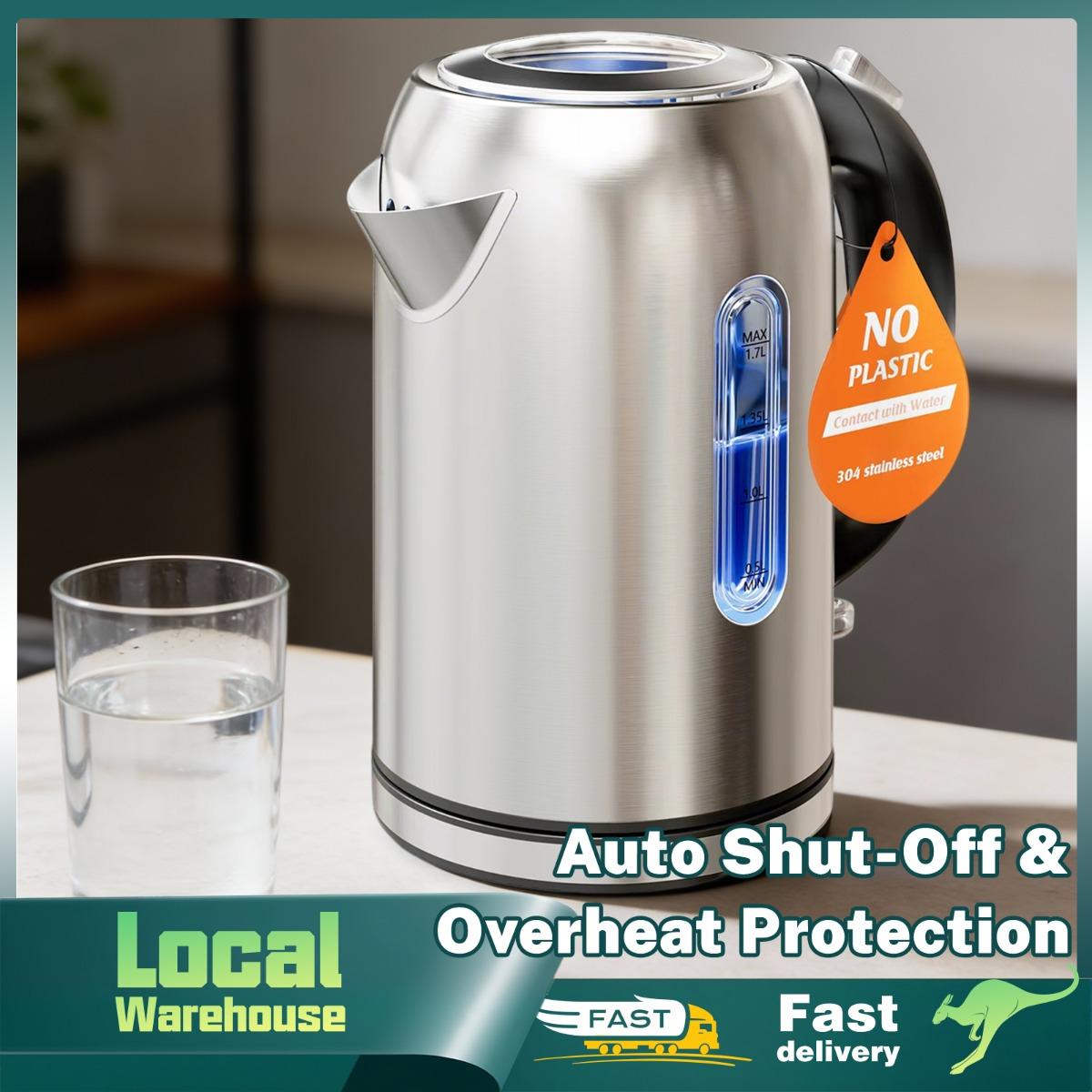 TEMU 1.7l Stainless Steel Electric Kettle | 2200w Fast Boiling, Auto Shut-off & Boil-, Detachable Base, Contact, Sleek For Coffee Tea Home Kitchen