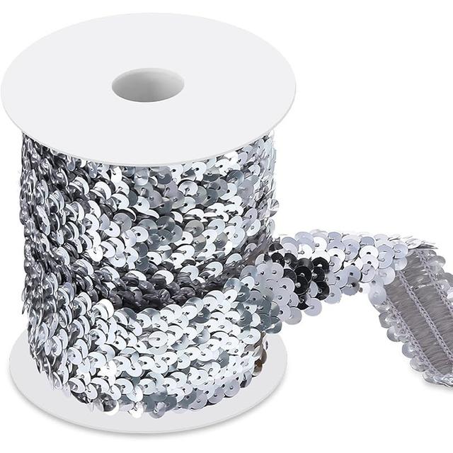 TEMU 【手芸用】伸縮性スパンコールリボントリム 幅1.1インチ ドレスやヘッドバンドの縫製に最適 - メタトレッチスパンコールバンド 5.5ヤード