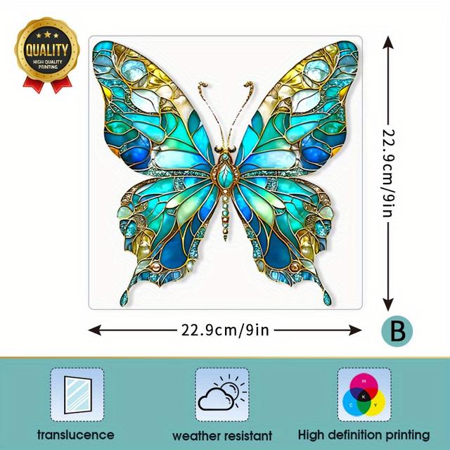 TEMU 1pc, 9-inch Rv Window Decorative Sticker, Animal-themed Decor, Butterflies, Stained Patterns, Sun , Home Stickers, Festive Gifts, Pet Non-adhesive Static Cling Glass Stickers.