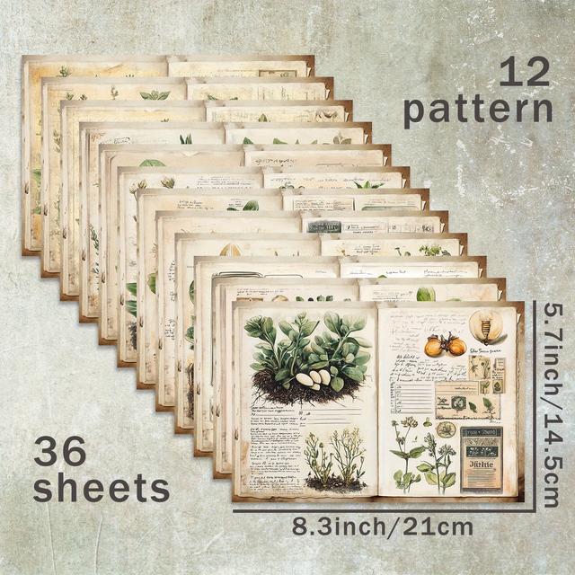 TEMU 36 Sheets Of A5 (green Seed Specimen Background) Thin Paper, Suitable For Bullet Diary Trash Magazine Greeting Card Background Photo Album And Crafts