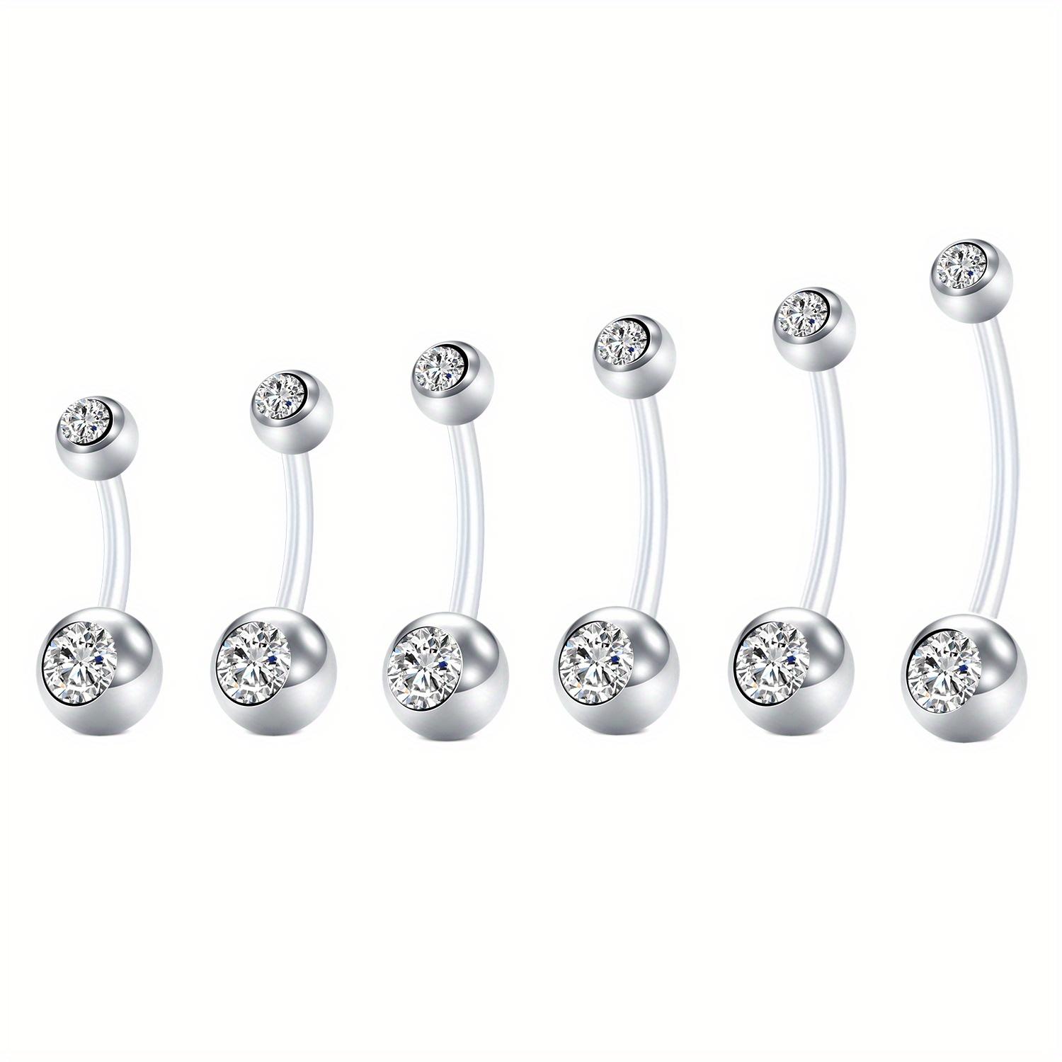 TEMU 6pcs 14g Plastic Long Bar Belly Button Rings For Pregnant Women Flexible Transparent Body Piercing Jewelry Set Belly Button Piercing Pregnancy For Maternity Sport Pregnant Women