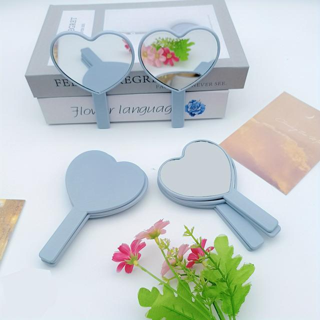 TEMU 10pcs Light Blue Heart-shaped Handheld Mirror. Very Suitable For Travel Makeup, Makeup Mirror With Handle Is Perfect For Travel.