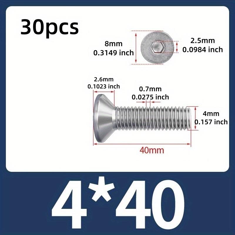 TEMU Din7991 Hex Screw M4 Bolt Length(6-80mm) M4*0.7p 304 Stainless Steel Hexagon Hex Socket Countersunk Screw Furniture Screws