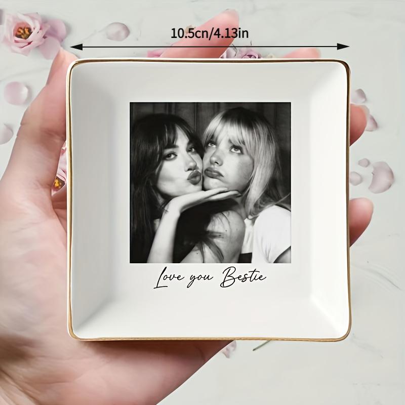TEMU [custom] Personalized Photo Jewelry Tray, Ceramic Jewelry Dish, Wedding Ring Dish, A Gift For Family, , Or , Ideal Birthday Present, Jewelry Trays