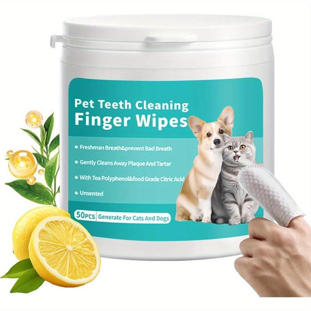 TEMU 50pcs Pet Teeth Cleaning Finger Wipes, And Cats To Breath And Remove Residue After Meals. , Ideal For Daily Oral Care