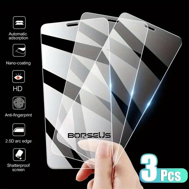 TEMU 3ps For Iphone Tempered Glass Film, Make As Transparent As Crystal. Suitable For 1514 11 Promax Pro 7 Plus/8 Plus Tempered Glass Without Bubbles And Anti-fall