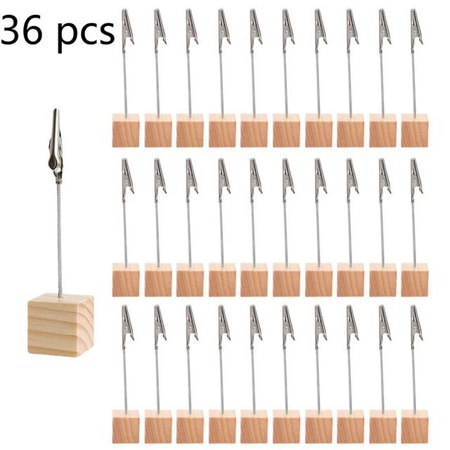 TEMU Set Of 36 Wooden Memo Clips Featuring Metal Alligator Clips, Perfect For Displaying And Photos On Desks, Ideal For Restaurants, Wedding Venues, And Bakeries As Price Tag Holders In A Stylish