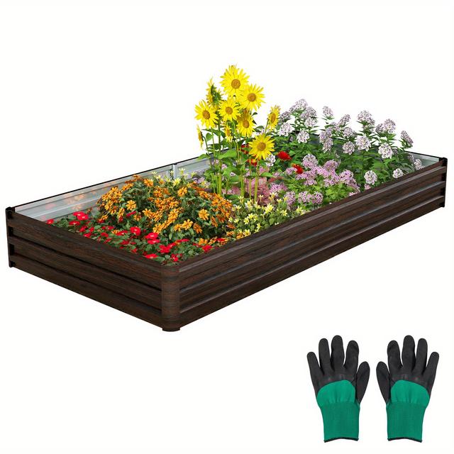 TEMU Metal Raised Bed, Garden Bed Without Base, . 1 Pair Of Gloves, Bed Vegetable Bed Planting Bed Flower Bed, For Vegetables Fruit Herbs Flowers, 240 X 120 X 30cm, For Garden Balcony