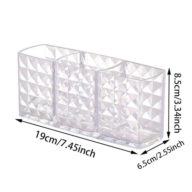 TEMU Clear Acrylic Makeup Brush Holder - 3-slot Organizer For Cosmetic Brushes, Pens & Desk Accessories
