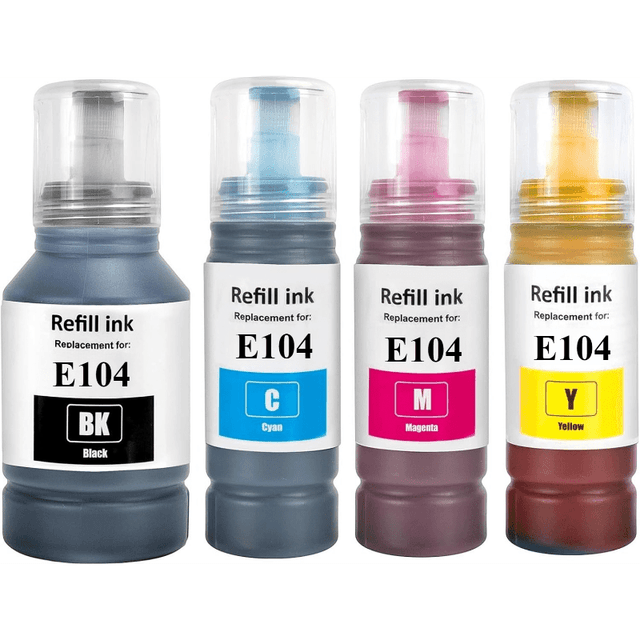 TEMU Encre compatible InkArto 104 haute pour Epson 104 bouteille d' multipack pour Epson ET-1810 ET-2710 ET-2711 ET-2712 ET-2714 ET-2715 ET-2720 ET-2721 ET-2726 ET-2810 (4-Pack)