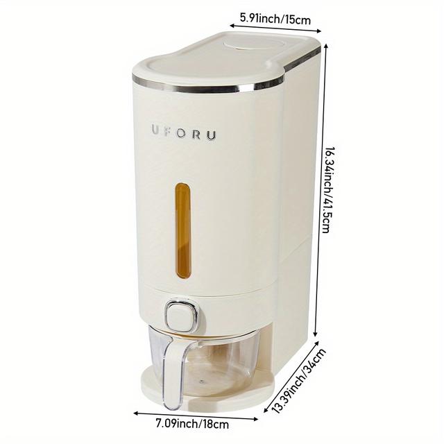 TEMU Large Capacity Press-type Kitchen Rice Grain Storage Container - Countertop Organizer With Space-saving Narrow , Cream White, 5/10kg Capacity, 18x34x31.5cm