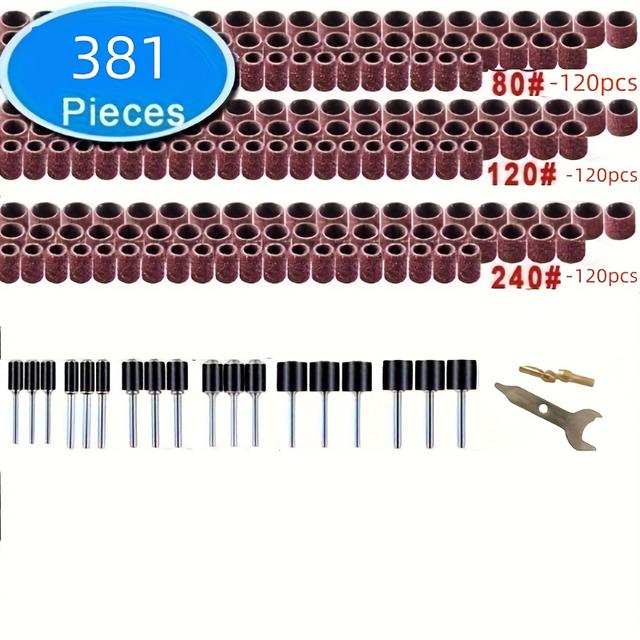 TEMU 381pcs Rotary Tool Sanding Kit | Versatile, Easy-to-use, Set For Home Improvement, Artwork & Nail Grinding, Cordless, Metal, Includes Additions