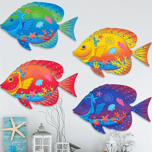 TEMU 4pcs Set Of Wooden Fish Wall Decorations, Fish-shaped Art Decorations For Bathroom Fences, Decorations, Indoor And Outdoor Hanging Decorations, Gifts For Mom, Dad And Friend