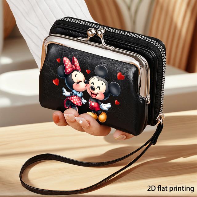 TEMU 1 unidade Carteira Feminina DISNEY Mouse, Grande Capacidade com Múltiplos Compartimentos e Bolso Removível para Moedas, e Portátil, Ideal para Viagens e Uso Diário (Impressão 2D ), 2D Flat