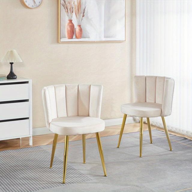 TEMU Modern White Dining Chair Set Of 2 With Golden Color Legs Velvet And Comfortable Backrest Suitable For Dining Room Living Room Cafe Simple Structure, Without Battery