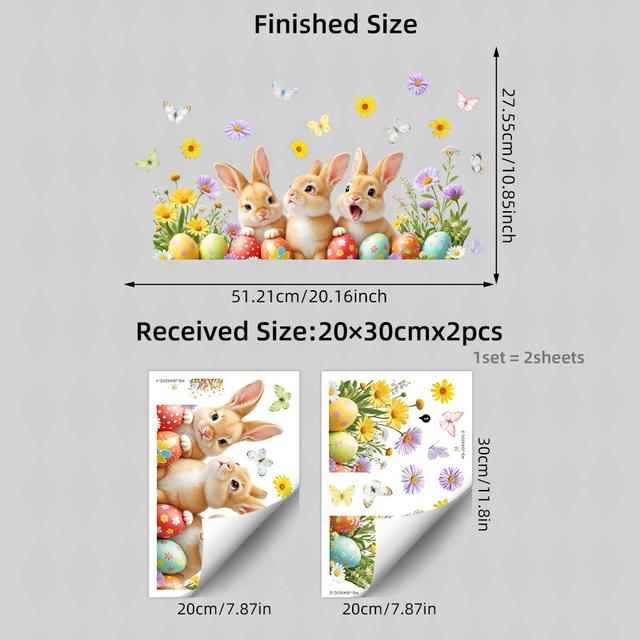 TEMU Set adesivi statici per finestre a forma di coniglietto adorabili marroni a uova a vivaci, decalcomanie statiche rimovibili per decorare il tuo soggiorno o per la stagione primaverile di