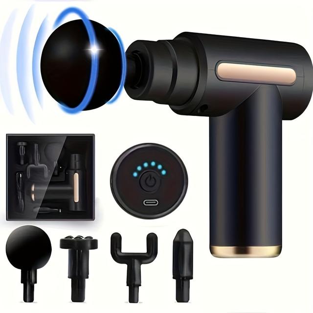 TEMU Portable Deep Muscle Fascia Massager - 6 Speed Adjustments, Professional Massager, 4 Massage Heads - Rechargeable, Full Massager, Suitable For Family, Holiday Gift