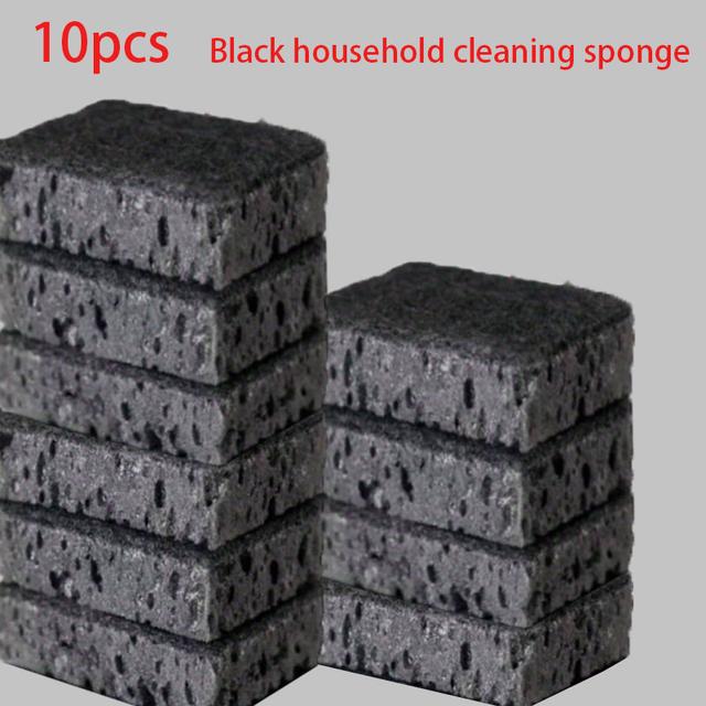 TEMU 10pcs Black Household Cleaning Sponges - Durable Natural Seaweed Scrubbers For Kitchen, Bathroom & More - Stains & Oil, Ideal For Dishes & Surfaces