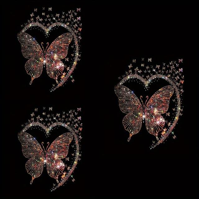 TEMU 나비 하트 모양 열전사 스티커 3개, 티셔츠 제작 및 베개 장식용 다리미 패치 - 멀티 컬러, 내구성, 세탁 가능한 플라스틱 스티커, 티셔츠, 스웨트셔츠, 청바지, 가방, 베개 및 모자에 적합, 열전사