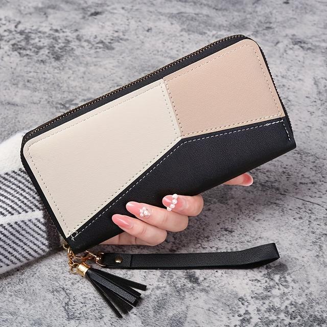TEMU Fashion Colorblock Long Wallet, Zip Around Coin Purse, Large Capacity Credit Card Holder Fashion Bag, Suitable For Daily Use