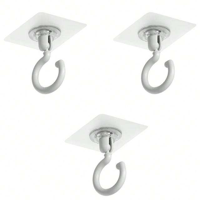 TEMU 3pcs Rotatable Ceiling Hooks - , No Drilling Required, Adhesive Hangers For Hanging Plants, Lanterns, Wind Chimes, Modern Ceiling Decor With Practical Hooks, Durable Pp Material