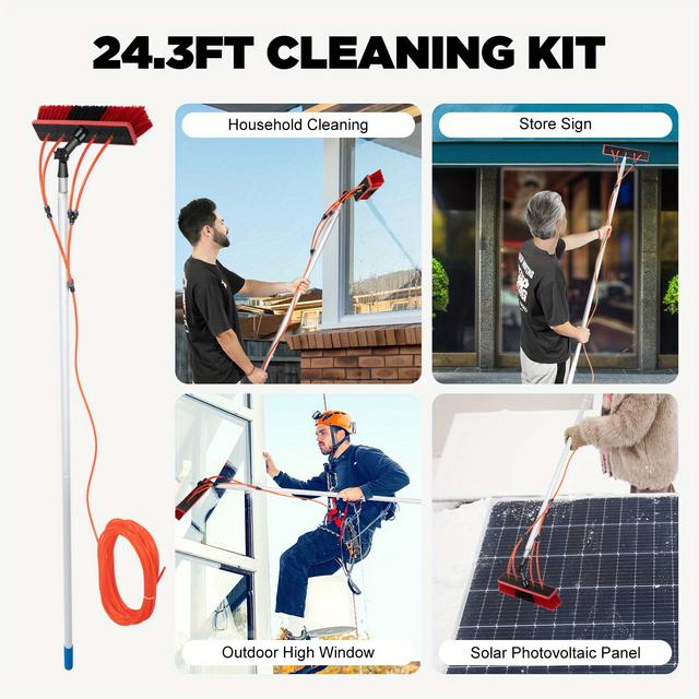 TEMU Window Cleaning Pole With Brush 8 Meters Pole (single Side + 3 )