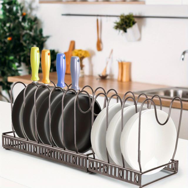 TEMU Porte-Pots et Casseroles Extensible de Place, 30-59cm, Peut Contenir 10 Pots, Fer Antidérapant /Bronze - Idéal pour de Cuisine & Armoires, Pots pour