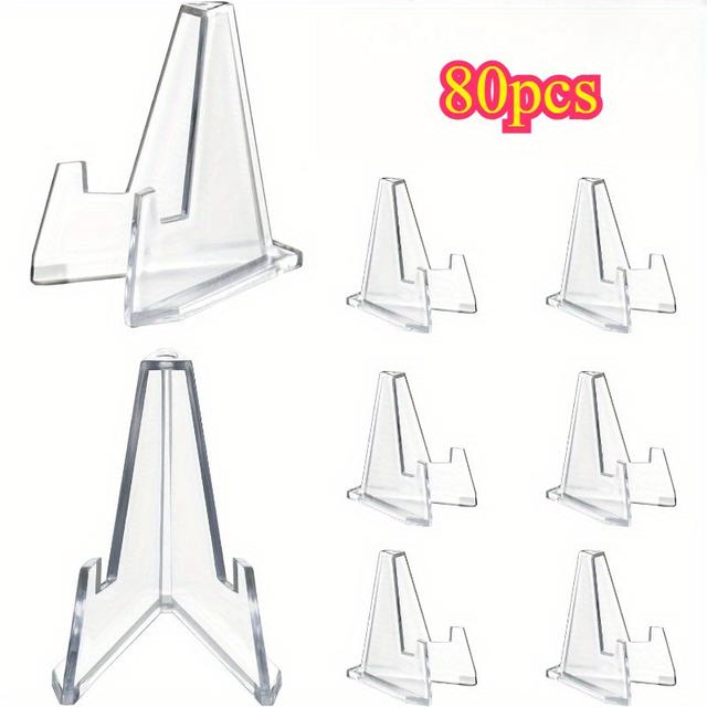 TEMU 80pack Clear Small Easel Stand, Acrylic Tabletop Mini Stand, Display Holder For Sports Cards, Challenge Coin, , Name Card, Photo, Sign, Medal, Crystals, Plates