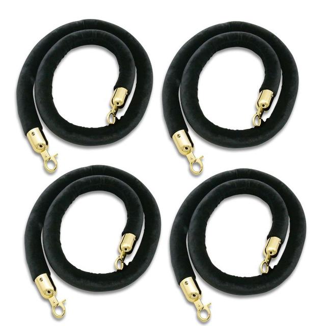 TEMU Lot de 4 Cordes en Velours Noir avec Crochets Dorés, Barrières de de Foule de 5 Pieds pour Événements, Fêtes et Conciergerie d'Hôtel - et Élégante pour Événements sur et Activités d'Inauguration