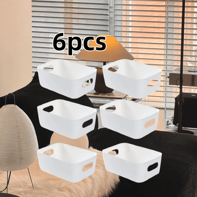 TEMU Juego de 6 cajas de almacenamiento de plástico apilables con asa hueca para cocina, baño, dormitorio, organización del hogar, varios tamaños