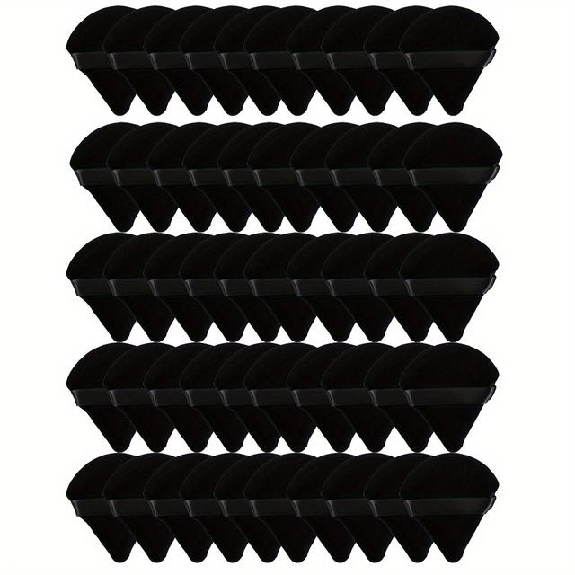 TEMU Set mit 50 weichen Puderquasten im Behälter, mit dreieckigen Samt-Schwämmchen mit Bändern, ideal zum Auftragen von lose und Körperpuder, professionelle Beauty-Tools in Schwarz