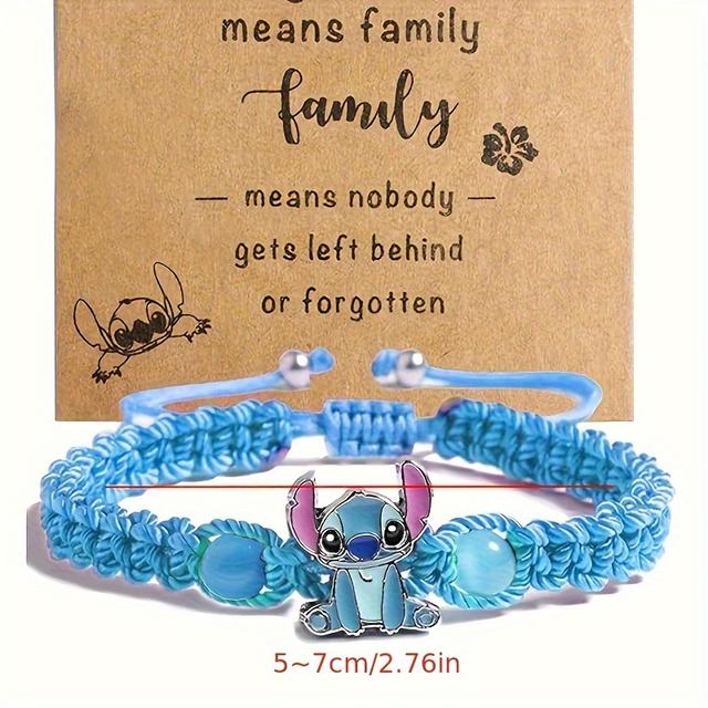 TEMU 1pc Stitch Braided Bracelet - Cute Cartoon Design With Blue & Pink Beads, Adjustable Size, Perfect For Daily Wear & Parties, Ideal Valentine's Day Gift For Her, Cute Bracelets