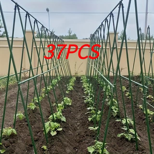 TEMU 37pcs Durable Metal Climbing Plant Garden Support- Tomato, Grape, Cucumber, And Vine Support Rods- Essential For Greenhouse And Outdoor Gardening