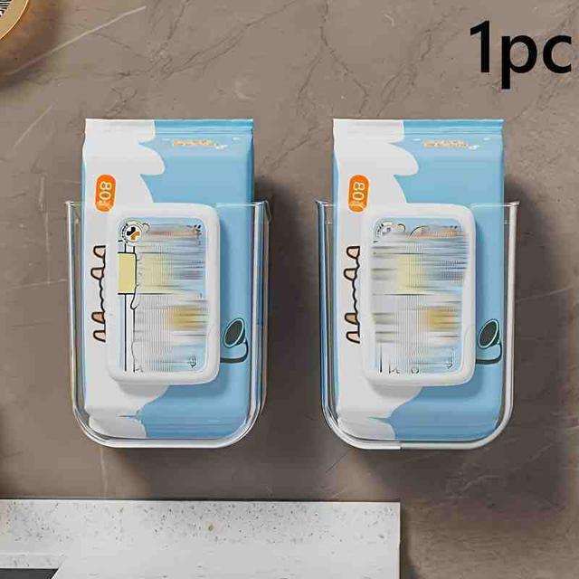TEMU 1pc Wall-mounted Wet Wipe Dispenser - Heavy-duty Adhesive Holder For Bathroom, Daycare, And Camping | Wide Opening And Holiday Gift Set