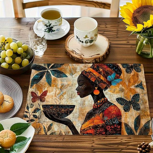 TEMU 4 Peças de Jogo Americano Vintage Tribal Africano para Mulheres, 12x18 Polegadas, Resistente ao e Lavável, Decorativo para Casamentos e Refeições