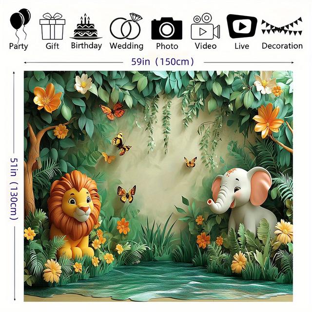 TEMU 2d 1pc Festive Party Indoor And Outdoor Decoration Backdrop - Polyester Backdrop, Theme, Wildlife Park Animal Theme, Wall Decoration Backdrop Weddings, Bridal Showers, Birthdays, Baptisms