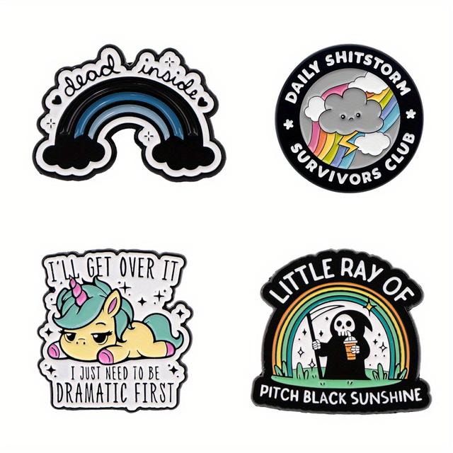 TEMU 4pcs/set Cute Lapel Enamel Pins And Brooches Badge Pins For Backpacks Bags Backpack Decoration Gifts Cap Accessories