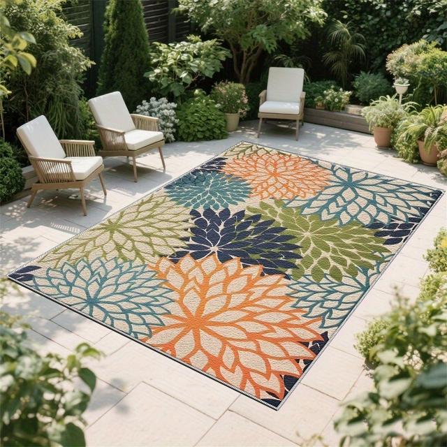 TEMU 1pc Floral Patterned Outdoor Mat Lightweight Anti Slip Washable And Easy To Manage Suitable For Rvs Decks Gardens Patios For Summer And Autumn Outdoor Decoration