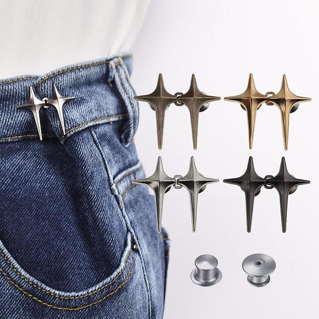 TEMU 4pcs Adjustable Jeans Waist Tightener Buttons - Detachable Alloy Pants Clip, Instantly Tighten Loose Jeans, Seamless Waist, Compatible For ' & ' Pants, No-sew Button Pin For Belt Loops