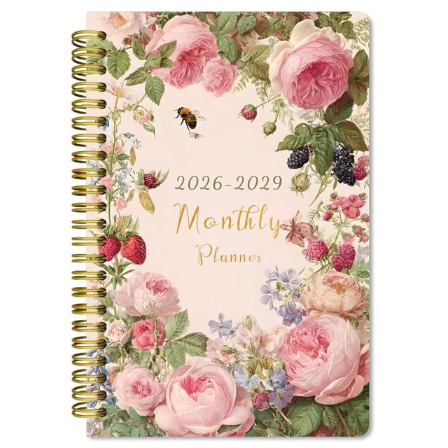 TEMU 4-year Monthly & Calendar Planner 2026-2029 With Grid Layout - Elegant Retro Flower Cover, Long-term Planning Notebook Suitable For, Office, Study, Home - 5.5x8.3 Inches