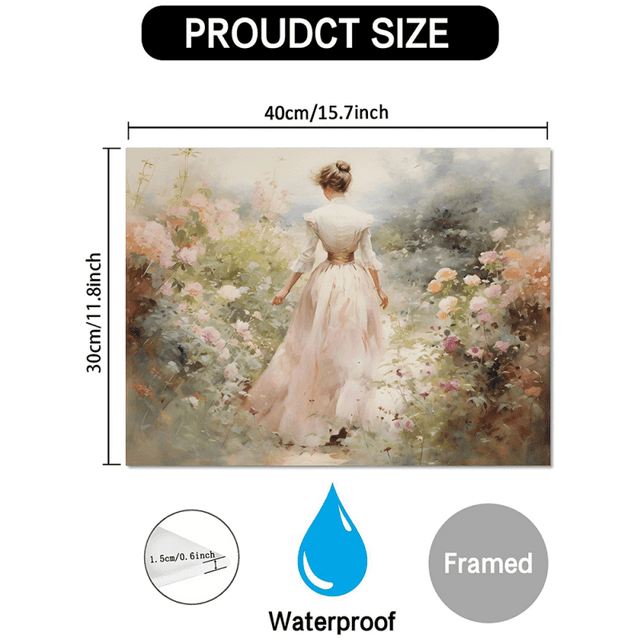 TEMU 1pc Wrapped Canvas Wood Frame Victorian Lady Landscape Wall Art, Waterproof, , Shabby Chic, 11.8" X 15.7" For Wedding & Anniversary