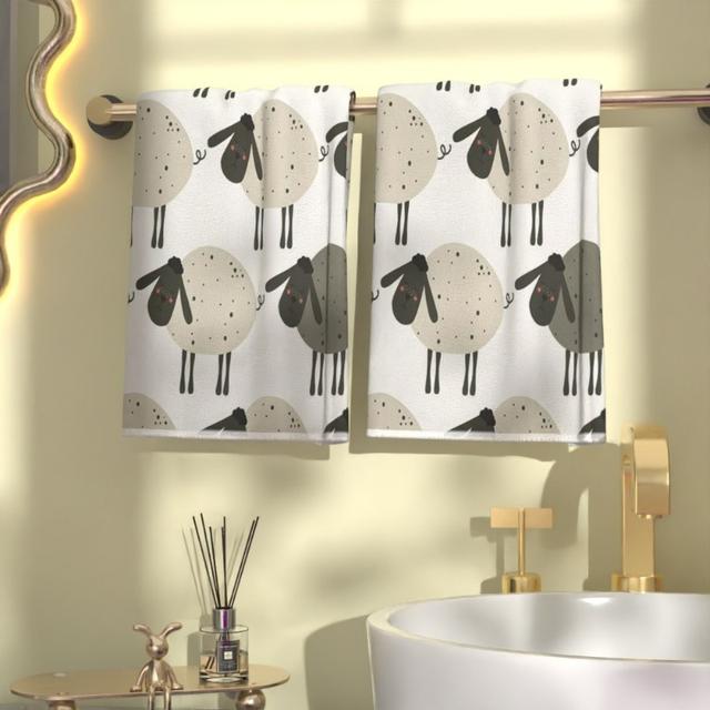 TEMU 2-pack Ultra--dry Sheep Pattern Hand Towels, 18x26 Inches, Contemporary Style, 100% Polyester, Machine Washable, Rectangular Shape, Ideal For Kitchen, Bathroom, Gym