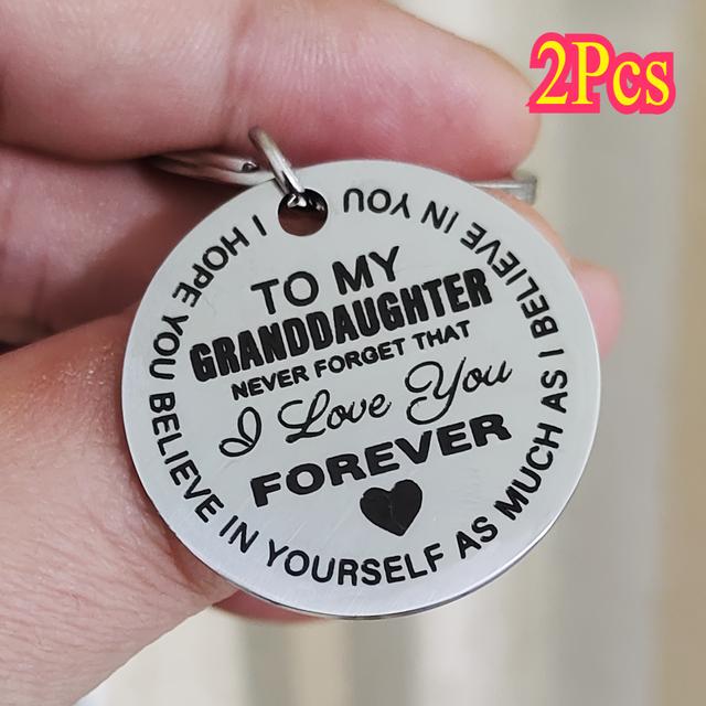 TEMU 2pcs Stainless Steel Keychains With "" Engraving - Perfect Gift For Granddaughter From Grandparents, Ideal For Birthdays, Christmas, Graduation