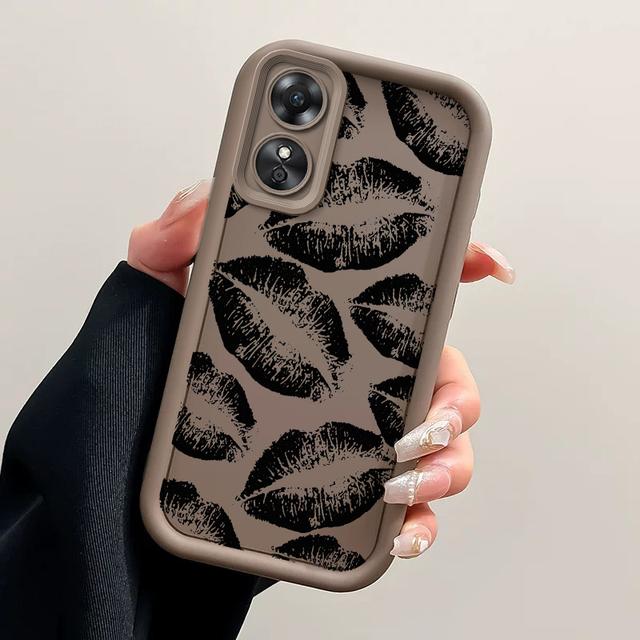 TEMU Black Lips Kiss Print Phone Case Suitable For Oppo A17| A17k Soft Tpu Casing Protective Back Cover, Christmas Gifts, New Year's Gift, Easter Gift, Halloween Gift, To