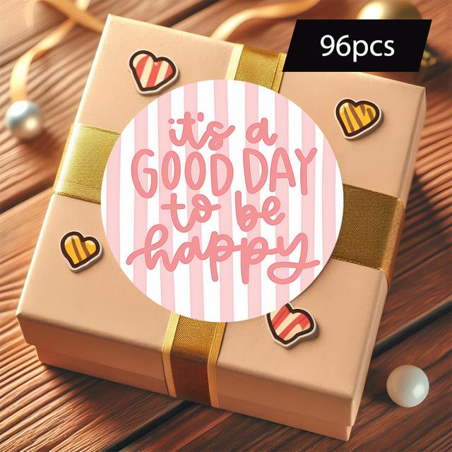 TEMU 96pcs Of Round Stickers Featuring The " To " With Pink Stripes, Perfect For Daily Reminders, Decorating Journals, Tagging Gifts, And More
