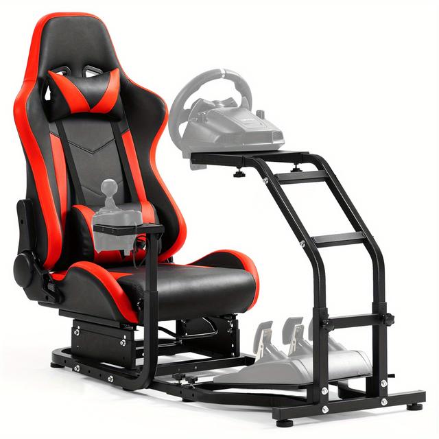 TEMU Mokapit Adjustable Racing Cockpit With Red & Frame - Full Motion Steering Wheel Stand With & Pedals Compatibility For ///g25/t300rs/t80/ - , Sturdy Construction, Legs Fit