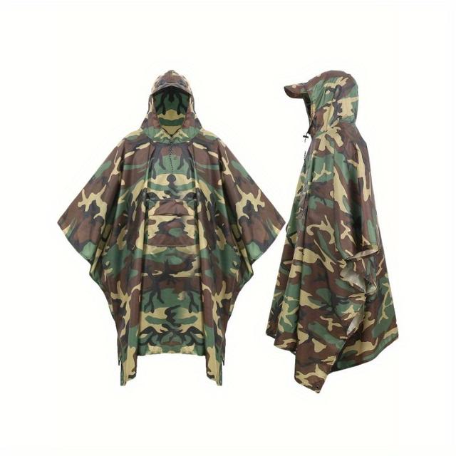 TEMU Trendy Camo Hooded Raincoat For Men - Versatile Outdoor Gear, Ideal For Hiking And Camping, Durable Pet Material, Hand-washable, Rainproof Poncho|stylish Raincoat|durable Rainwear