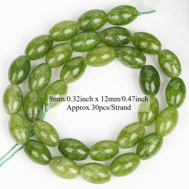 TEMU خرز حجر الكالسيدونيا بيريدوت الطبيعي 8x12 مم على شكل حبة الأرز، خرز فضفاض لصنع المجوهرات DIY، إكسسوارات قلادة، سوار، أقراط، هدايا للنساء